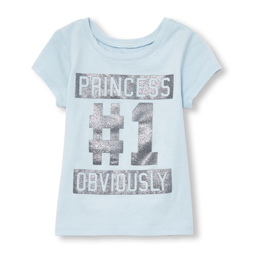 Toddler Girls Short Sleeve Glitter 'Princess #1 Obviously' Graphic Tee