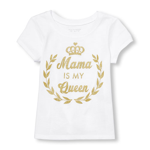 Toddler Girls Short Sleeve Glitter 'Mama Is My Queen' Graphic Tee