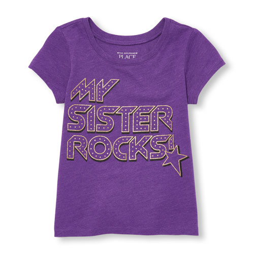 Toddler Girls Short Sleeve Glitter 'My Sister Rocks' Graphic Tee