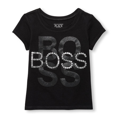 Toddler Girls Short Sleeve Glitter 'Boss' Graphic Tee