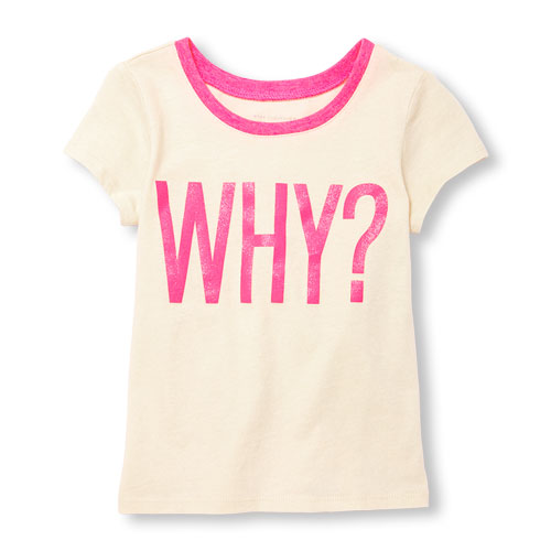Toddler Girls Short Sleeve Glitter 'Why?' Graphic Tee