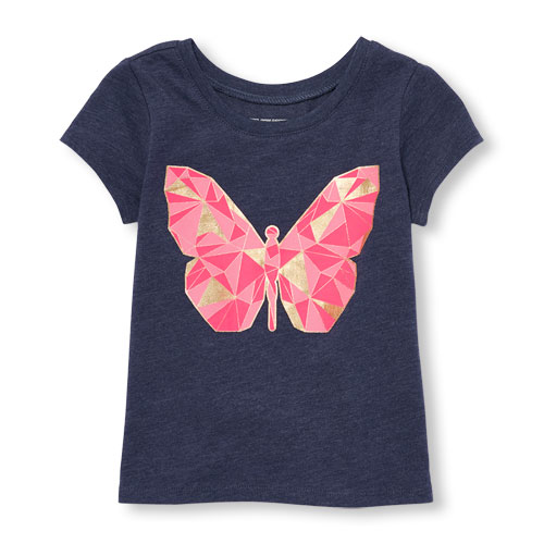 Toddler Girls Short Sleeve Mosaic Butterfly Graphic Tee