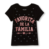 Toddler Girls Short Sleeve Glitter 'Favorito De La Familia' Heart Graphic Tee