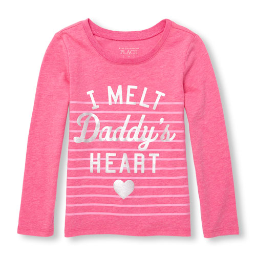 Toddler Girls Long Sleeve 'I Melt Daddy's Heart' Graphic Tee