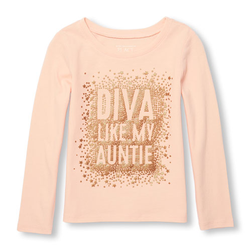 Toddler Girls Long Sleeve 'Diva Like My Auntie' Star Graphic Tee