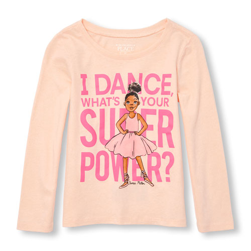Toddler Girls Long Sleeve 'I Dance What's Your Super Power?' Ballerina Graphic Tee