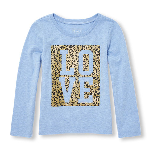 Toddler Girls Long Sleeve Glitter Leopard Print 'LOVE' Graphic Tee