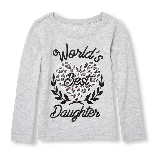 Toddler Girls Long Sleeve 'World's Bert Daughter' Heart Puff Graphic Tee