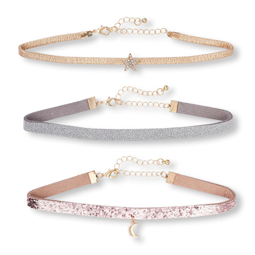 Girls Moon And Star Choker Necklace Set 3-Pack
