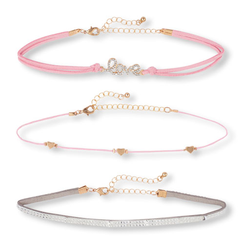 Girls Embellished 'Love' Choker Necklace 3-Pack