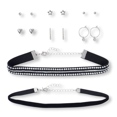 Girls Rhinestud Choker Necklace And Earrings 8-Pack