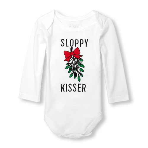 Unisex Baby Long Sleeve 'Sloppy Kisser' Mistletoe Graphic Bodysuit
