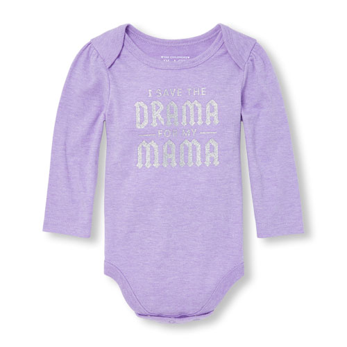 Baby Girls Long Sleeve Glitter 'I Save The Drama For My Mama' Graphic Bodysuit