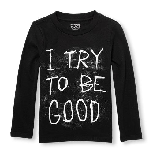 Toddler Boys Long Sleeve 'I Try To Be Good' Graphic Tee
