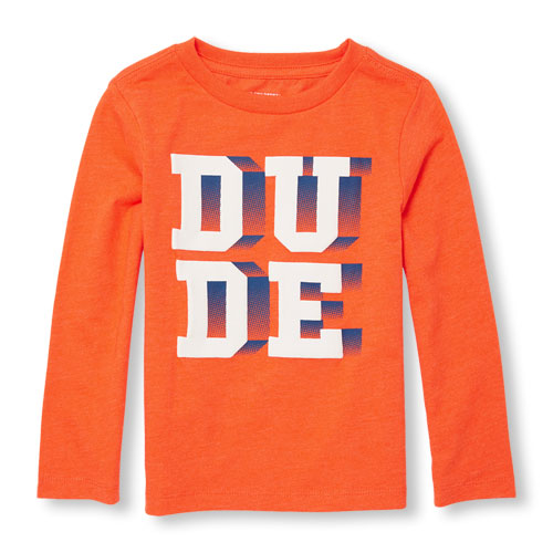Toddler Boys Long Sleeve 'Dude' Puff Graphic Tee