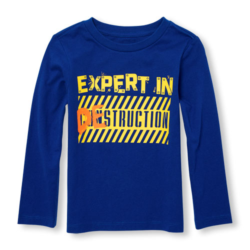 Toddler Boys Long Sleeve 'Expert In Destruction' Graphic Tee