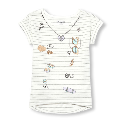 T-shirt Manches Longues Pour Fille The Children's Place - Taille L 10-12 Ans - Bleu Et Rose, 100% Coton - Occasion Très Bon état