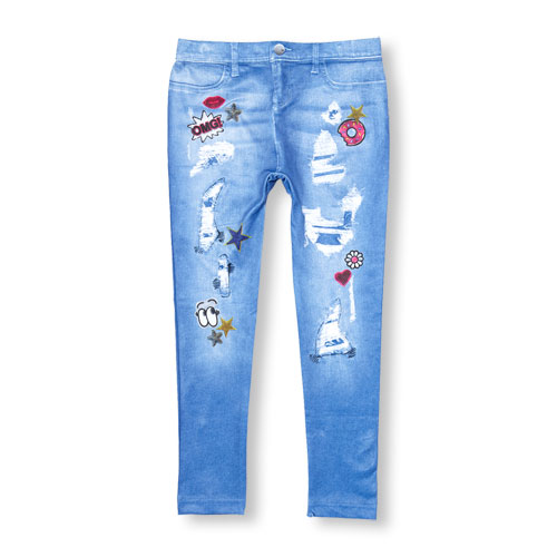 Girls Photo-Real Fashion Denim Print Leggings