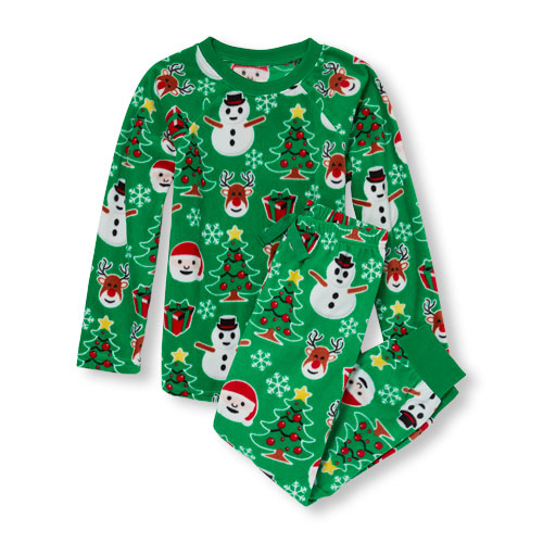 Unisex Kids Long Sleeve Christmas Print Top And Pants Glacier Fleece PJ Set