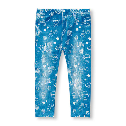 Toddler Girls Doodle Denim Graphic Seamless Leggings