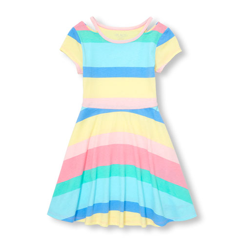 Girls Short Sleeve Cutout Printed Knit Dress