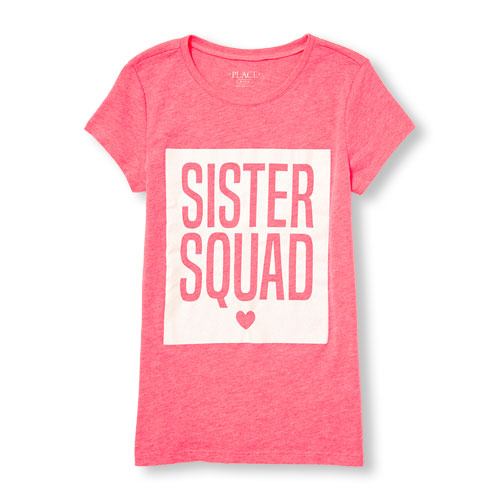 Girls Short Sleeve Glitter 'Sister Squad' Neon Graphic Tee