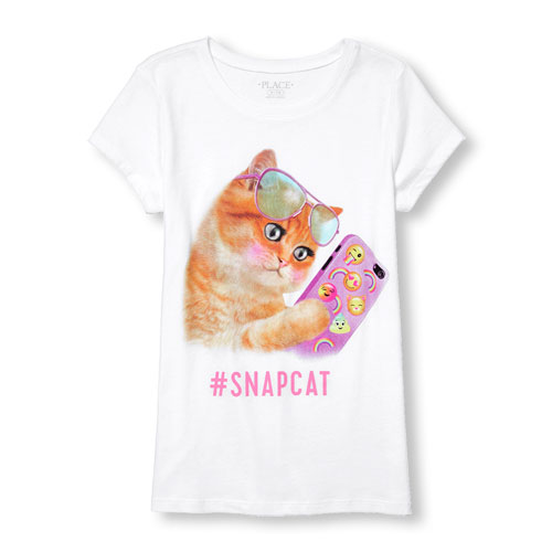 Girls Short Sleeve 'SnapCat' Graphic Tee