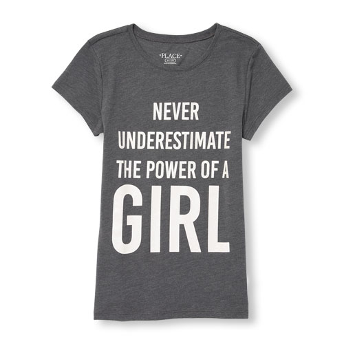 Girls Short Sleeve Glitter 'Never Underestimate The Power Of A Girl' Graphic Tee