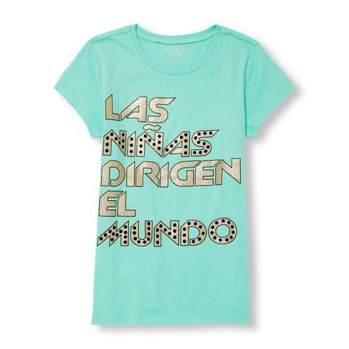 Girls Long Sleeve Glitter 'Las Ninas Dirigen El Mundo' Graphic Tee