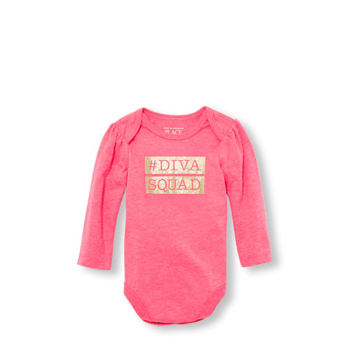 Baby Girls Mommy And Me Long Sleeve Glitter 'Hashtag Diva Squad' Matching Graphic Bodysuit