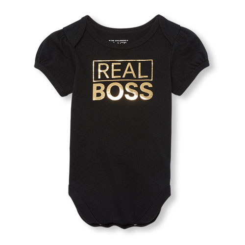 Baby Girls Mommy And Me Short Sleeve Foil 'Real Boss' Matching Graphic Bodysuit
