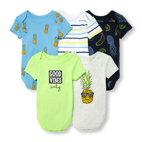 Baby Boys Short Sleeve Pineapple Print Bodysuit 5-Pack