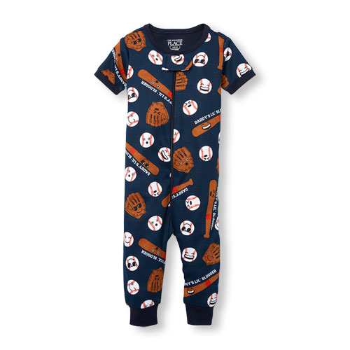 Baby And Toddler Boys Short Sleeve 'Daddy's Lil Slugger' Snug-Fit Print Stretchie