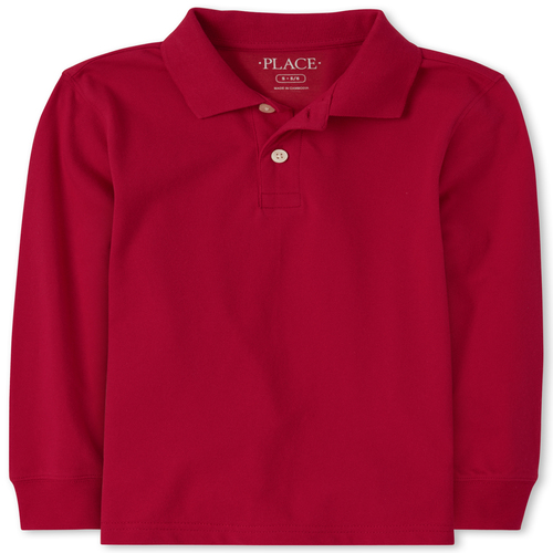 

s Boys Uniform Long Sleeve Pique Polo - Red - The Children's Place