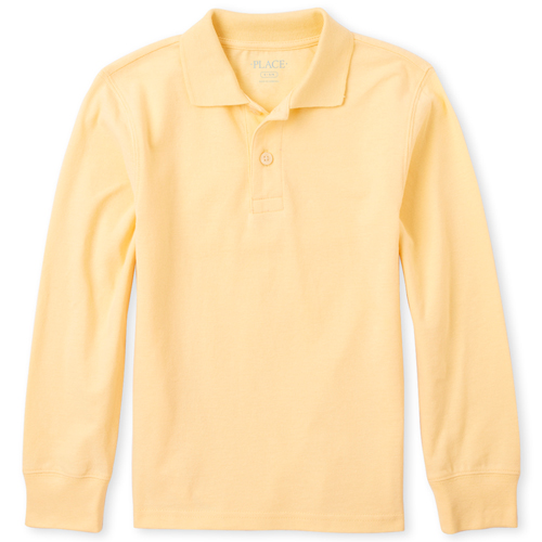 s Boys Uniform Long Sleeve Pique Polo - Yellow - The Children's Place