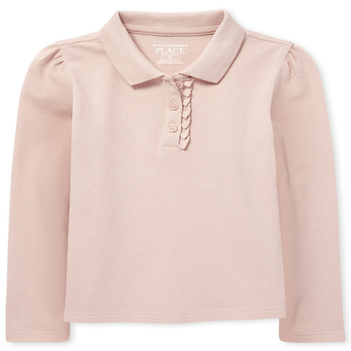 

s Toddler Uniform Long Sleeve Ruffle Pique Polo - Pink - The Children's Place