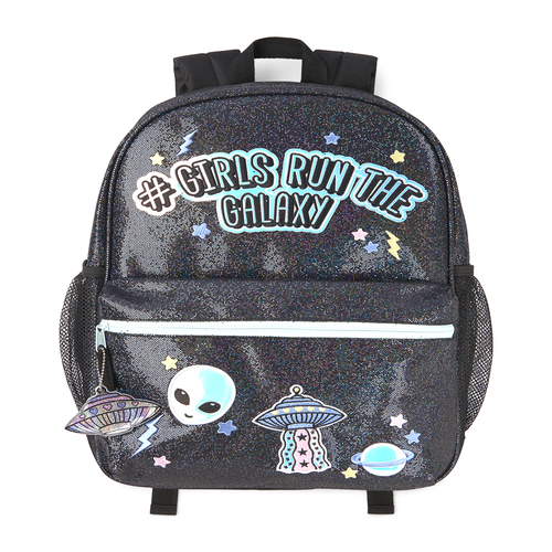 Girls 'Hashtag Girls Run The Galaxy' Space Patch Glitter Backpack