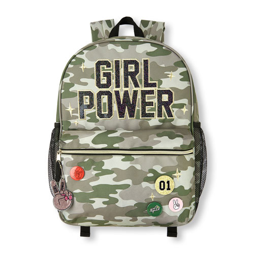 S Glitter Patch And Pin Camo Backpack