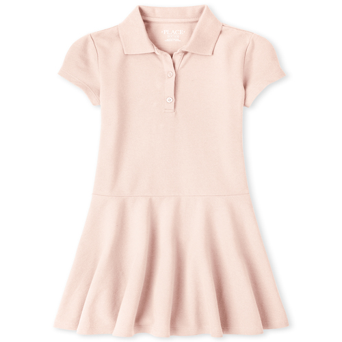 

Girls Uniform Pique Polo Dress - Pink - The Children's Place