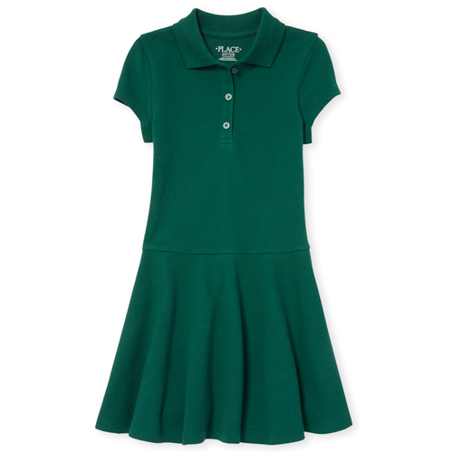 

Girls Uniform Pique Polo Dress - Green - The Children's Place