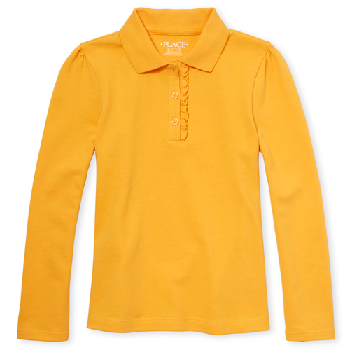 

s Uniform Long Sleeve Ruffle Pique Polo - Yellow - The Children's Place
