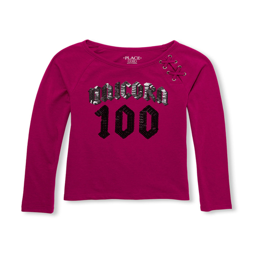 

Girls Long Sleeve Lace Up Graphic Top - Red - The Children's Place