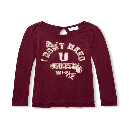 

Girls Long Sleeve Embellished Graphic Lightweight Sweater Top - Red - The Children's Place