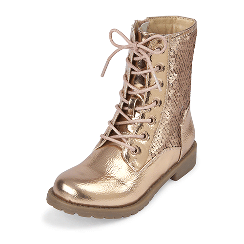 Girls Rose Gold Flip Sequin Lace-Up Kacey Boot