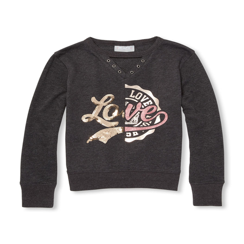 

Girls Active Long Sleeve Split Graphic Pullover - Gray - The Children's Place