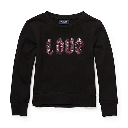 

Girls Active Long Sleeve Flip Sequin Heart Pullover - Black - The Children's Place