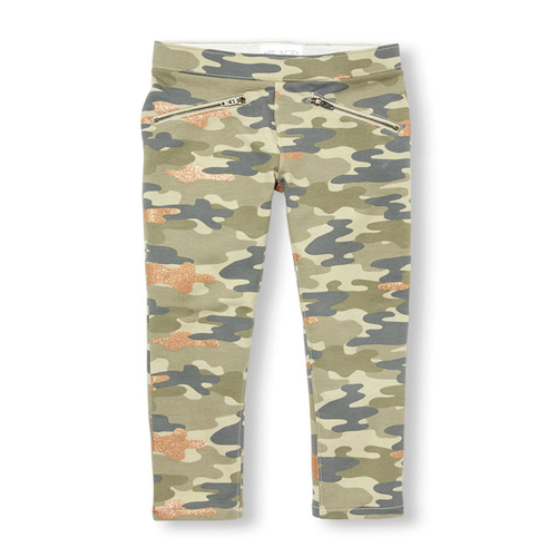 

Girls Glitter Camo French Terry Pull On Jeggings - Green - The Children's Place