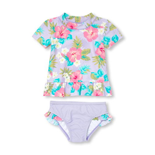 Toddler Baby Swimwear The Children S Place Free Shipping Baby And Toddler S Short Sleeve Fl Print Rashguard Ruffle Bottoms Two Piece Swimsuit
