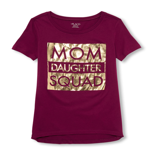 Womens Mommy And Me Short Sleeve Foil 'Mom Daughter Squad' Matching Family Graphic Tee