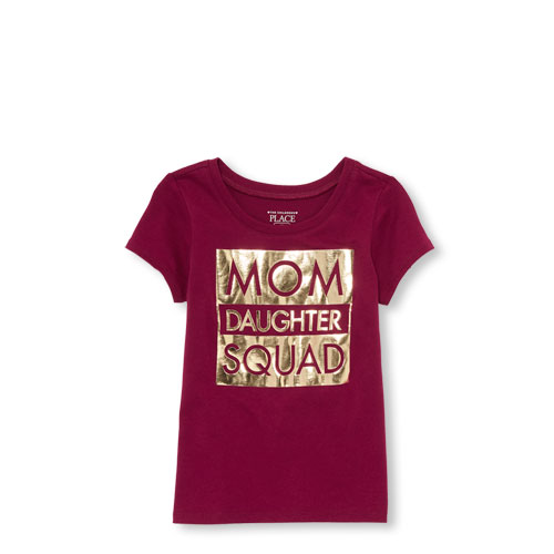 Baby And Toddler Girls Mommy And Me Short Sleeve Foil 'Mom Daughter Squad' Matching Family Graphic Tee